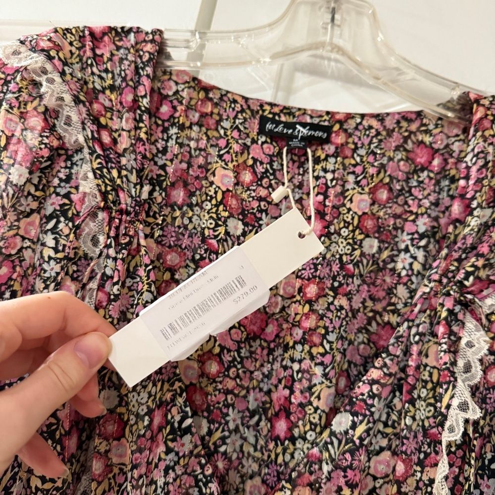 For Love & Lemons Grace Mini Dress in Multi M NWT Cottagecore Prairie Boho - Picture 4 of 10